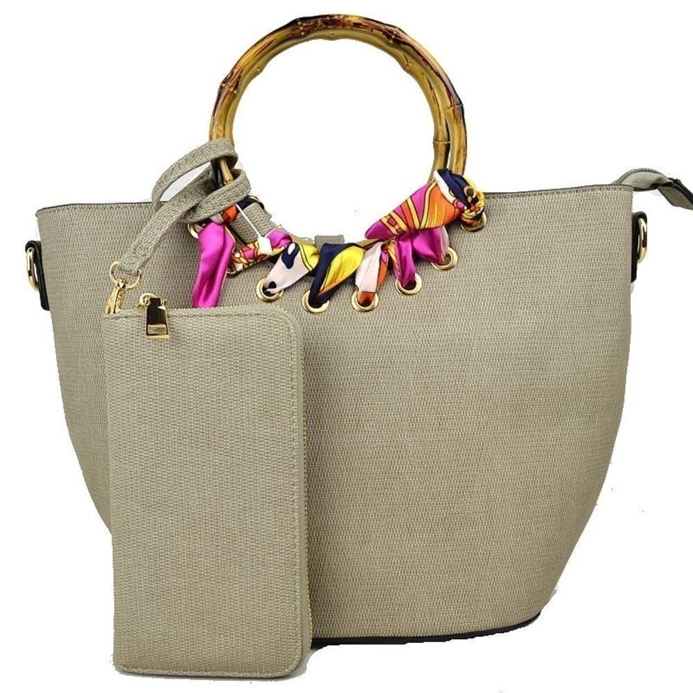 Accent Bamboo Scarf Handle Satchel & Wallet Set